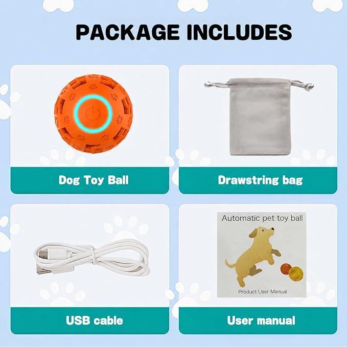 Interactive Dog Toy Ball, Durable Motion Activated Automatic Moving Ball for Small/Medium/Large Dogs, Rechargeable Dog Treat Ball with LED Lights, 2 Play Modes to Keep Your Dog Busy (Orange)