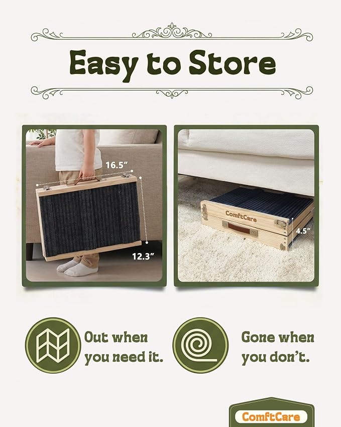 Adjustable Dog Ramp for Small Dogs, Foldable Pet Ramp for Bed & Couch, Non-Slip Indoor Ramp, Portable, Joint-Friendly Design, Supports up to 35 lbs