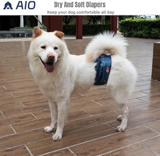 AIO Washable Male Dog Belly Band Pet Diapers Cute Claws Washable Male Puppy Diapers Belly Bands Reusable Dog Diapers S(Blue Claws,Brown Heart,Brown Claws)