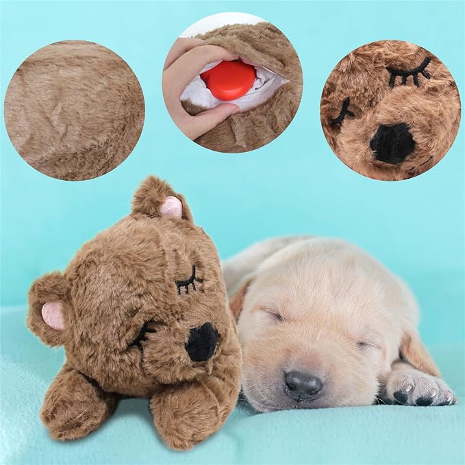 3T GROUP Puppy Heartbeat Toy Sleep Aid for Dog Heartbeat Toy for Puppy Essentials Stuffed Animal Anxiety Relief Plush Pillow Calming Aid Toys(Coffee)