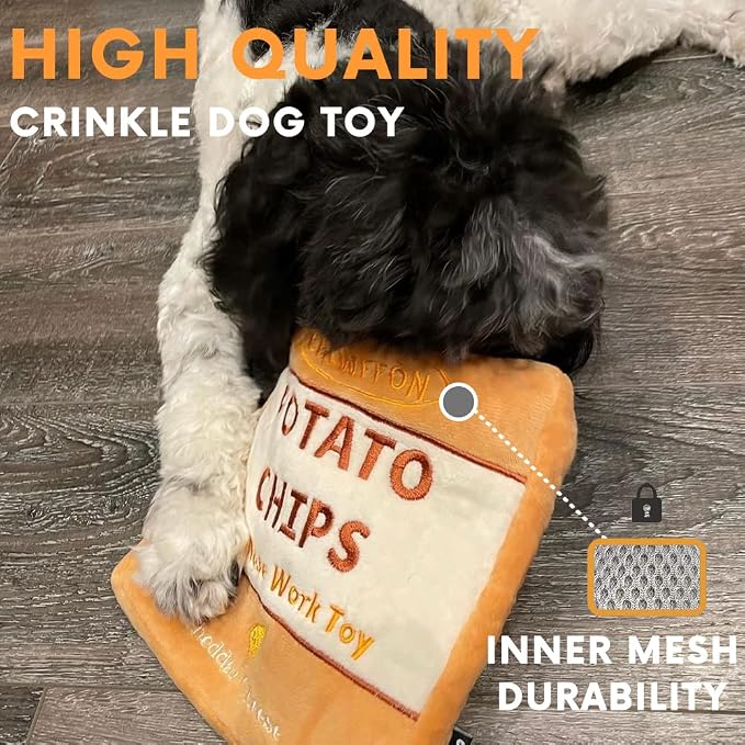 CHEWFFON Dog Enrichment Puzzle Bundle: Interactive Birthday Cake, Slow Feeding Crinkle Gift Nose Work Potato Chips Puzzle Toys for Small, Medium, & Large Dogs (Includes Level 2 Stimulating Treats)