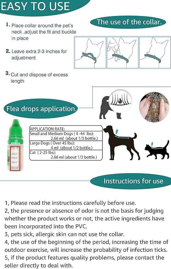 Flea and Tick Collar for Dog and Cat, Made with Plant Based Essential Oil, Safe and Effective, Waterproof, Free Comb and Tweezers & Drop 12-Month, 2 Packs