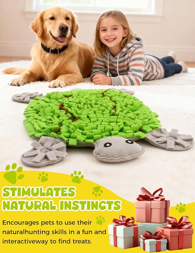 Snuffle Mat for Dogs, 28.8''x22.8'' Large Nose Work Mat, Dog Food Mat for Foraging and Mental Stimulation, Interactive Feeders for Boredom Relief (Green)