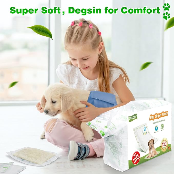 Dog Diaper Liners 130ct Super Soft and Absorbent Dog Diaper Booster Pads for Male Dog Belly Bands or Female Dog Diapers(X-Large, 130pcs)