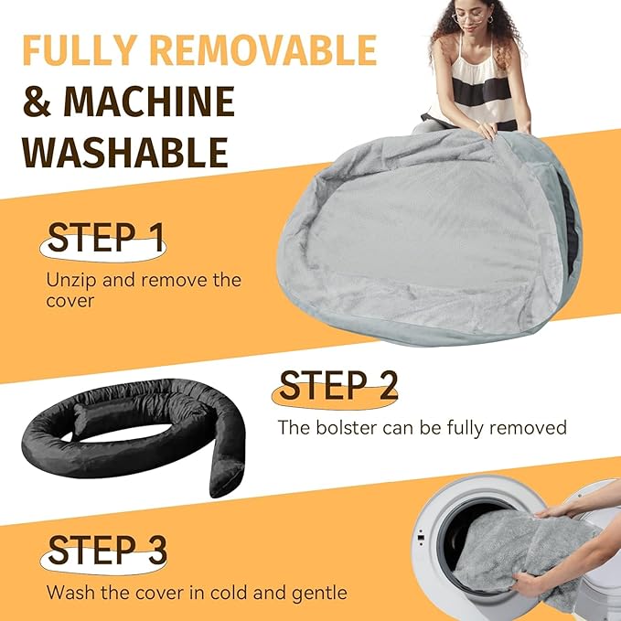 Orthopedic Dog Bed for Large Dogs, Waterproof Dog Bed for Large Size Dogs with Bolsters, Egg Crate Foam Sofa Bed with Washable Removable Cover & Non-Slip Bottom, Silver