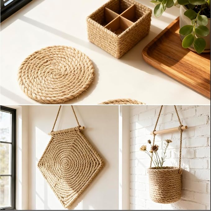 Jute Rope 1/2in100ft Natural Material Heavy Duty Jute Rope Twisted for Indoor Outdoor Crafts, Nautical, Tug of War, Railing, Hammock, Swing, Gardening