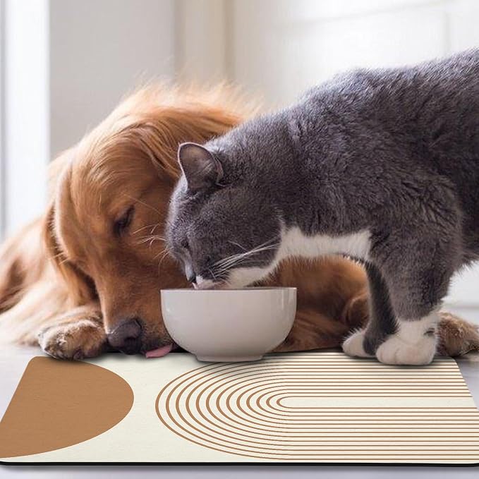 Dog Food Mats,Cat Absorbent Water Bowl Feeding Mats Pet Placemats for Food and Water Beige Bohemia 16 * 24 inch