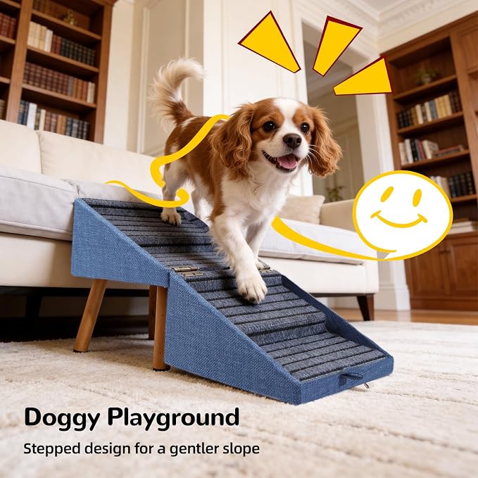 Dog ramp for Small Dogs, 2-in-1 Pet Steps & Ottoman - Foldable Dog ramp for Couch, Non-Slip Wooden Pet ramp for Puppy Senior Injured Dogs (Blue, XL(17.13H))