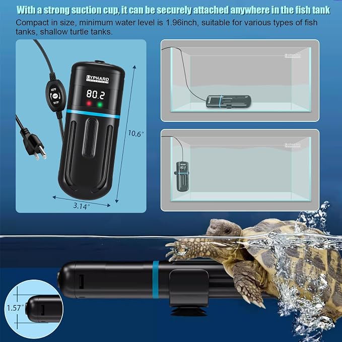 LYPHARD AQUARIUMS Electronic Aquarium Heater, 500W Small Fish Tank Heater, Adjustable Submersible Heater PID Temperature Control with LED Digital, Water Dry Automatic Shut Off for Fresh Seawater