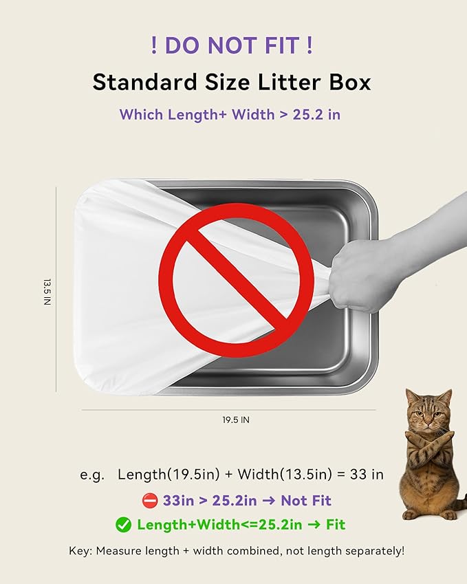 180 Count Automatic Cat Litter Box Liners Compatible with PetPivot AutoScooper 11/12 and Similar Open Top Self Cleaning Litter Box, Heavy Duty Cat Litter Bags Liners with Drawstring, 25.19" x 11.8"