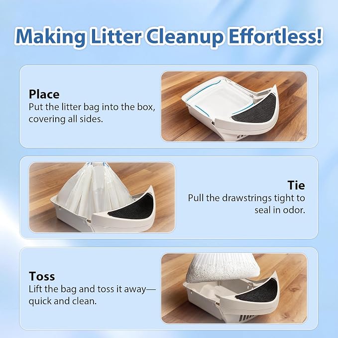 120 Count Drawstring Cat Litter Bags Compatible with PetCova & DuckSky,Thick Automatic & Self Cleaning Litter Box Liners,Tear-Resistant Cat Litter Liner,Heavy Duty,Leak-Proof
