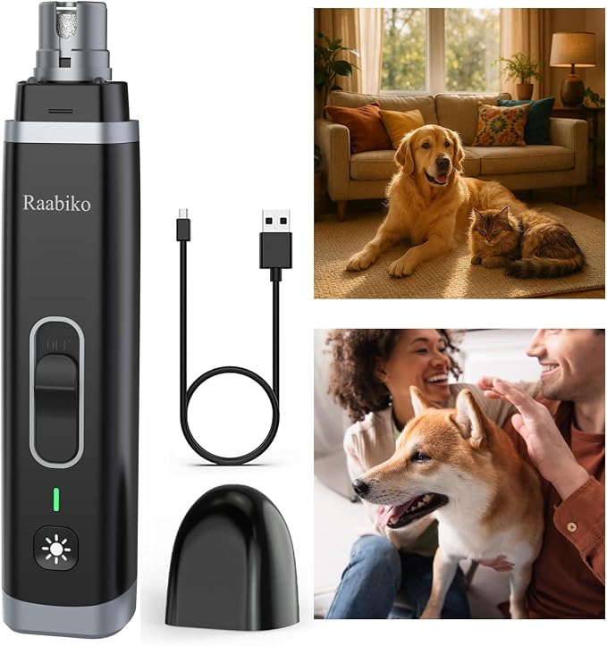 Pet Nail Grinder for Dogs & Cats, 2-Speed Electric Pet Nail Trimmer with LED Light, Painless Paws Grooming & Smoothing for Small Medium Large Dogs & Cats, Black