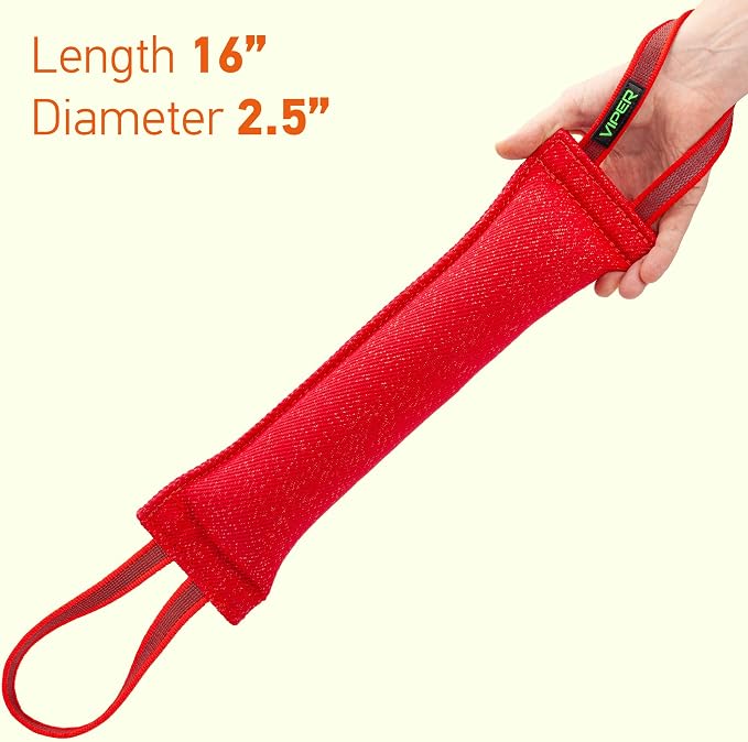 Viper Synthetic K9 Tug Toy with Dual Rubberized Handles for Dog Training & Interactive Play - Durable Tug of War Toy for Small, Medium & Large Dogs, Drive Building Reward Toy - 16" x 2.5" Red