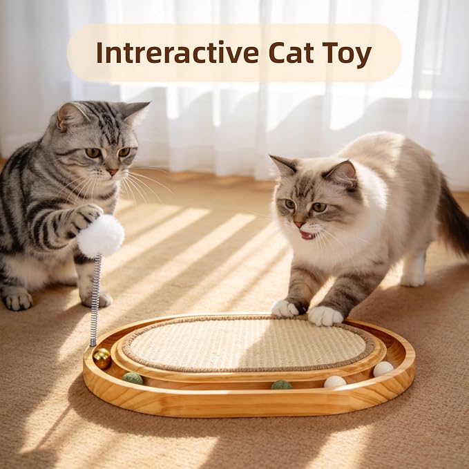Cat Scratcher, Cat Scratch Sisal Pad with Ball Track Spring Ball, Kitten Interactive Toy for Indoor Cats, Satisfies Kitten’s Scratching, Chasing and Hunting