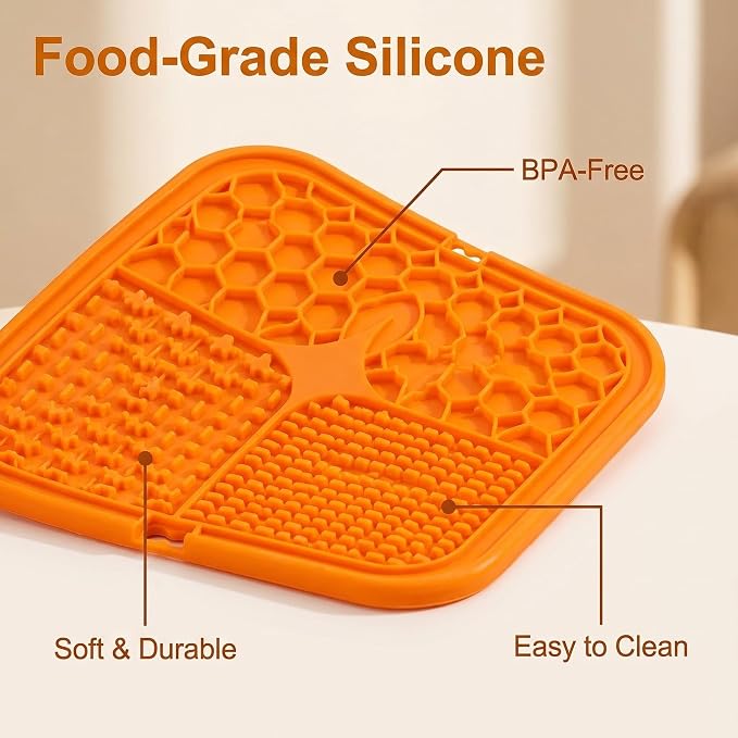 Snuffle Mat for Dogs & Lick Mat - Pet Snuffle Mat for Small and Medium Dogs, Interactive Enrichment Dog Treat Mat & Slow Feeder Puzzle Toy with Squeaky Sounds (Orange Snuffle & Lick Combo)