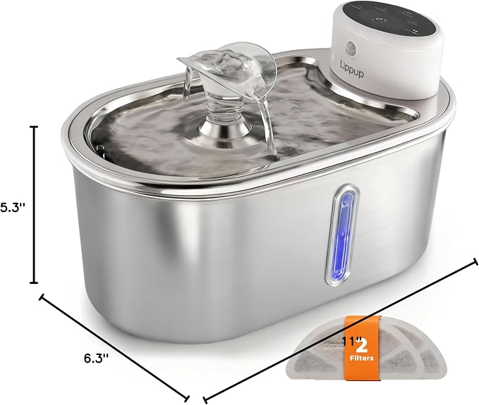 Wireless Cat Water Fountain Stainless Steel 108oz/3.2L, Cordless, Battery Operated Cat Fountain (Last up to 50 Days), Ultra Quiet, 2 Flow Modes, Multi-Filtration, BPA Free, Includes 2 Filters - White