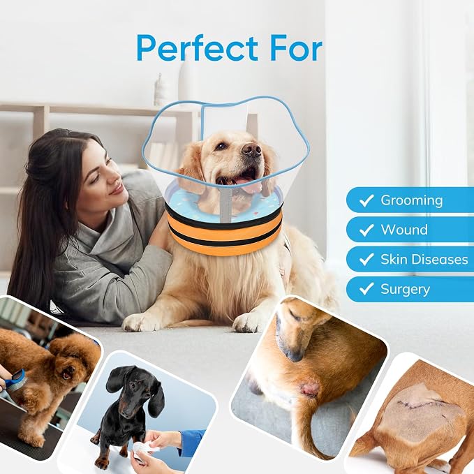 Sponge Dog Cone Collar, Dog Donut Collar After Surgery with Clear Shield, Adjustable Soft Cone for Dogs to Stop Licking-Comfy Cone for Large Medium Small Dogs (DonutBlue,XXL)