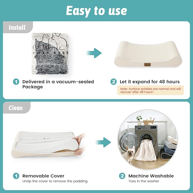 COZY KISS Orthopedic Dog Bed for Extra Large Dogs up to 140 lbs - Removable Washable Cover with Waterproof Lining, Cotton-Polyester Blend Boat-Shaped Lounger Mattress, XL(51x36x8in), Beige