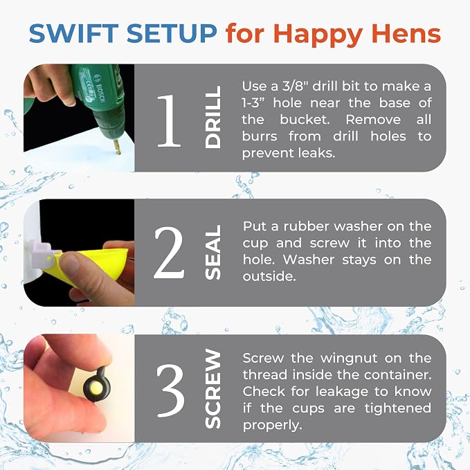 Lil'Clucker - Large Automatic Chicken Waterer Cups Suitable for Ducks, Geese, Turkeys, and Bunny Rabbit - Water Feeder Kit - Poultry Waterer (Yellow, 8 Pack)