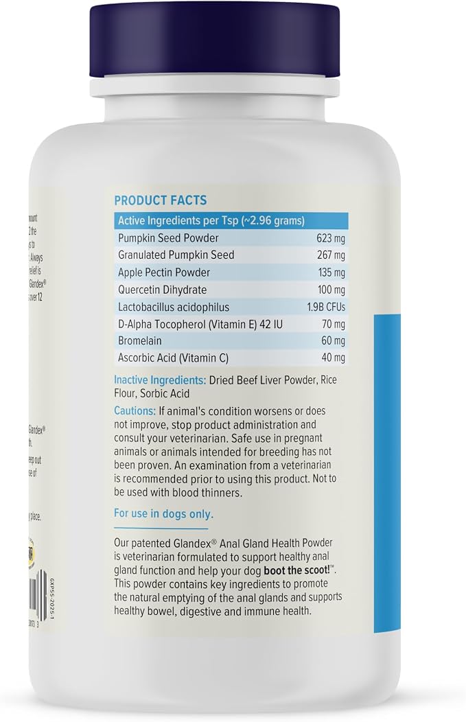 Vetnique Glandex for Dogs Anal Gland Powder, Support for Scooting & Fishy Odor, Boot The Scoot Fiber Supplement, Pumpkin Powder & Probiotics for Dogs with Digestive Enzymes (5.5oz Powder, Beef Liver)