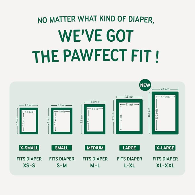 PAWPANG Disposable Dog Diaper Liners Booster Pads for Male & Female Dogs, 100ct, 5 Sizes Options, Doggie Diaper Inserts fit Most Types of Dog Diapers - Pet Belly Bands & Male Wraps (Medium(100ct))
