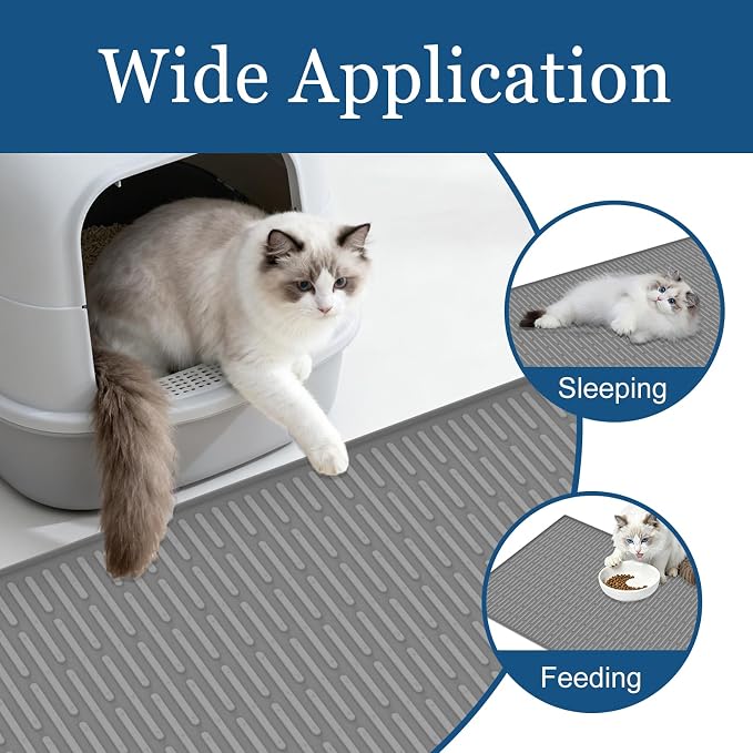 XXL Extra Large Silicone Cat Litter Trapping Mat for Scatter Control, 40"x30"(100cmx75cm) Waterproof Kitty Litter Box mat for Floor, Soft on Kitty Paws, Easy to Clean, Black