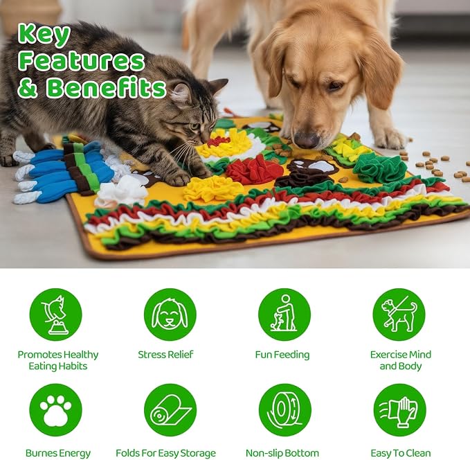 Snuffle Mat for Dogs Breed - Interactive Dog Toys for Boredom - Sniff mat - Mental Stimulation - Enrichment Toys- Slow Feed- Washable & Foldable (Yellow, X Large)