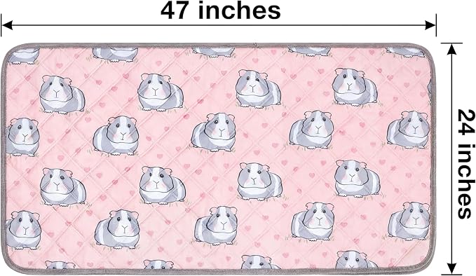 GuineaLoft™ Guinea Pig Cage Liner 2-Pack - Pink, 47" x 24" Reusable Washable Bedding, Absorbent & Waterproof Pee Pad for Model-A & C&C Cages, Rabbits, Dogs, Cats & Small Pets
