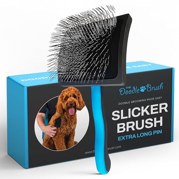 The Doodle Brush, Slicker Brush for Dogs Detangler, Poodle Pin Dematting Dog Hair Brushes, Extra Long Pin Slicker for Goldendoodle, Cockapoo, Cavapoo, Tangle-Free Grooming Shiny Coat Pet Brushes