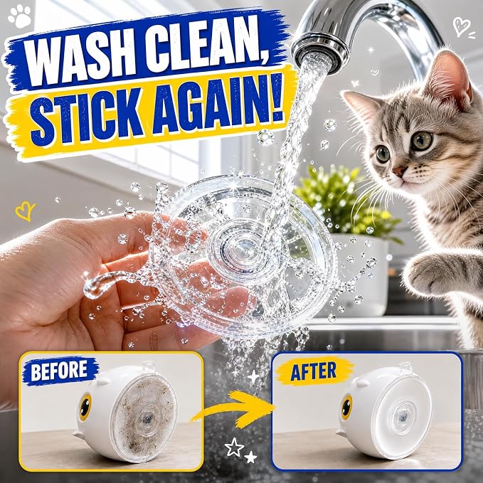 Interactive Cat Toys for Indoor Cats - Automatic Flying Bird Feather Toy with Sticky Suction Base, USB Rechargeable 360° Electric Cat Teaser, Touch Activated Self-Play Toy for Bored Cats
