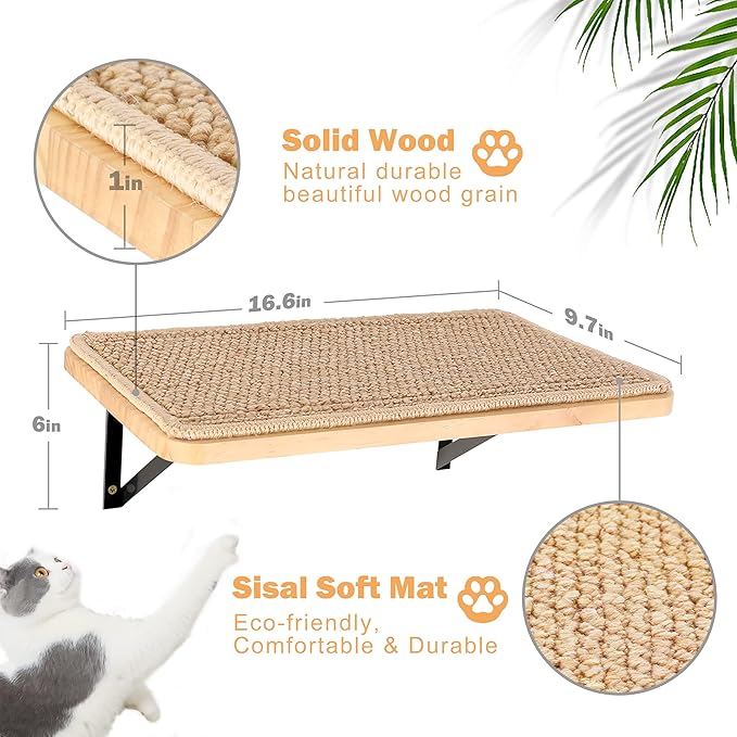 Wall Furniture Set, Including Floating Shelf Climbing Step, Wall Tree, Hammock, Mounted for Cat Playing, Sleeping, Climbing