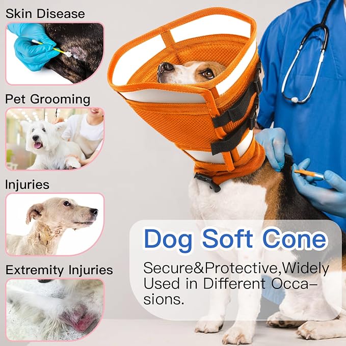 Dog Cone Collar After Surgery to Stop Licking | Adjustable Elizabethan Collar for Neutering, Lightweight Breathable Recovery Neck Cone to Prevent Biting Wounds & Hot Spots (Orang, L)