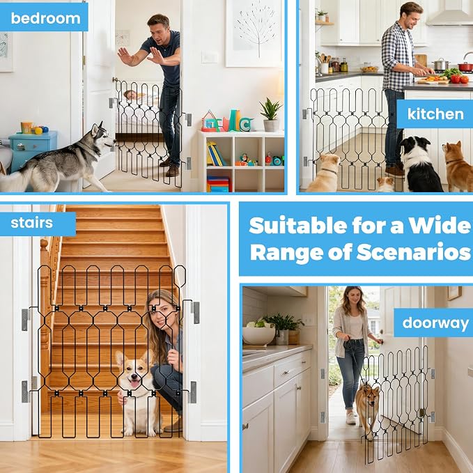 Retractable Dog Gate for Front Door, Bite-Proof Metal Pet Dog Barrier, Foldable Space-Saving Wall-Mounted for Front Door & Rv, Easy Install Dog Gate, Indoor/Outdoor (W: 35.5in H: 31in)