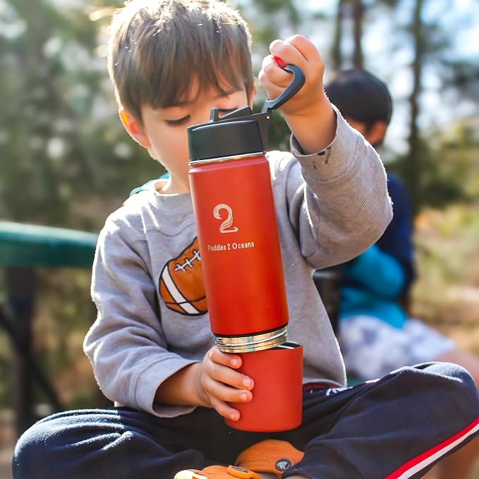 Insulated Water Bottle & Snack Container - Stainless Steel Water Bottle with Storage Compartment, 3 Lid Types BPA Free, Leak & Spill Proof Travel Bottle for Kids & Adults - Snack and Drink Cup