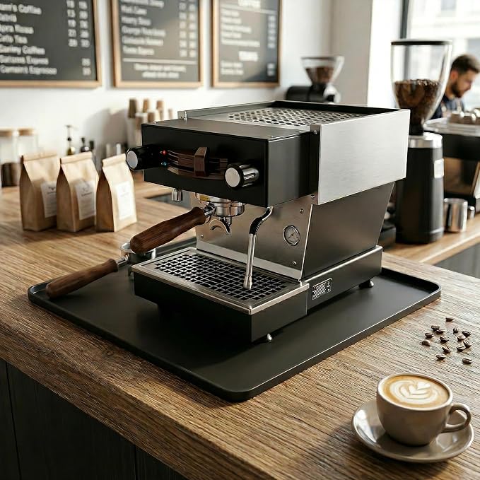 Silicone Coffee Mat for Countertop, 16x16 inch - Heat Resistant Espresso Machine Mat with Raised Edge, Non-Slip Waterproof Station Pad, Compact Coffee Bar & Kitchen Accessories - Black