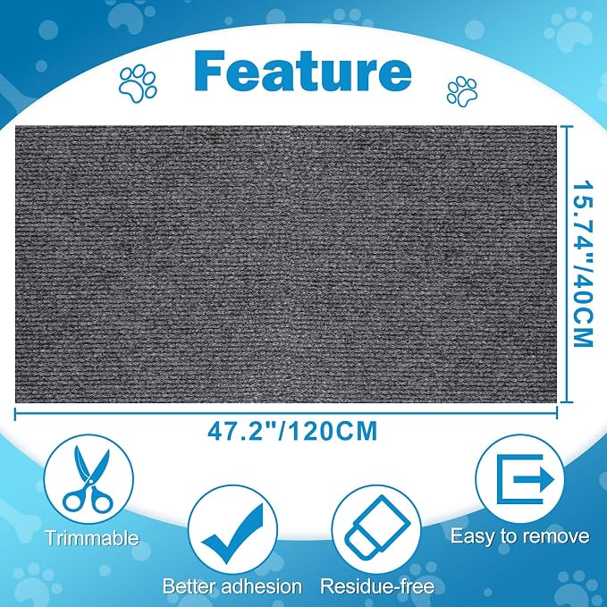ENONCI Cat Carpet Protector 47.2"x15.8", Wall Corner Cat Scratcher Pad for Indoor,Trimmable Self-Adhesive Cat Scratching Mat Furniture Protector for Couch Sofas Door
