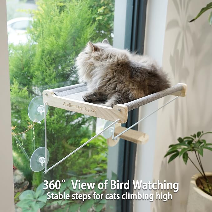 PETKARAY Cat Window Perch, Foldable Cat Hammock for Window, Stable Window Shelves for Indoor Cats, Set Includes 2 Pack of Window Stairs