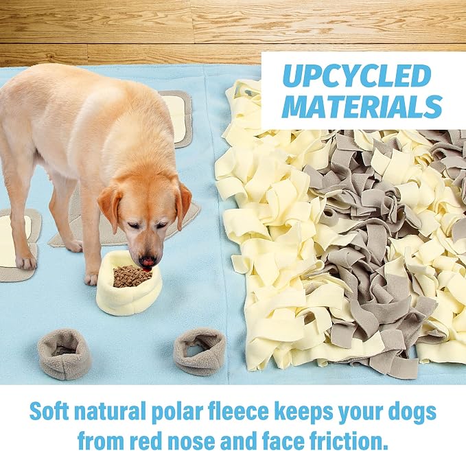 Snuffle Mat for Dogs: Slow Food Interactive Experience - 7 Enrichment Foraging Games for Large Dog Owners Needing to Burn Pet Energy - Washable 1000 Times - 22x38 inch - Blue