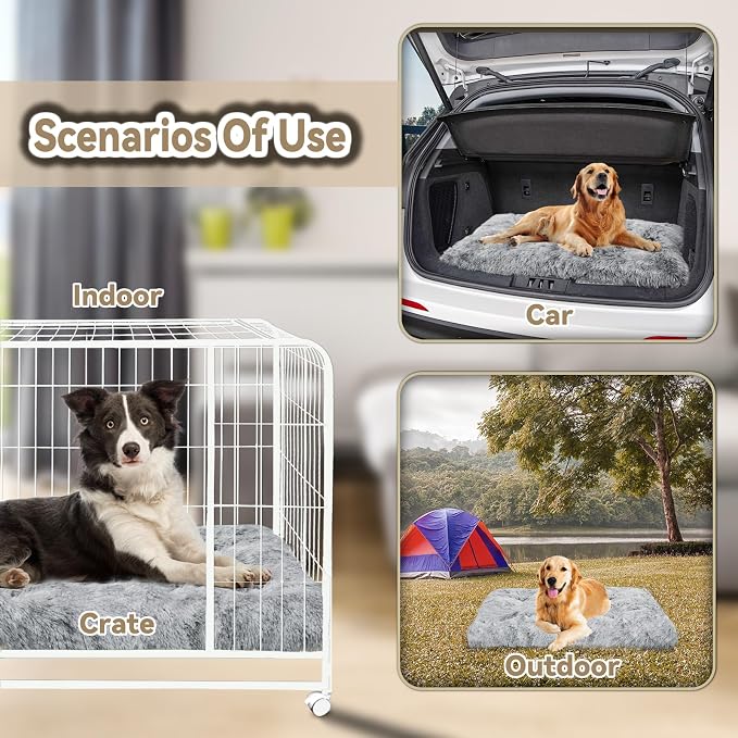 Dog Bed for Small, Medium Dogs Breeds, Deluxe Plush Dog Crate Beds, Comfy Kennel Pad, Washable Pet Sleeping Mat, Non-Slip Bottom,Grey 30 X 20 in