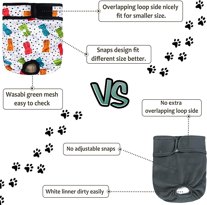 Washable Female Dog Diapers - Premium Reusable Diapers for Doggie in Heat - Highly Absorbent Dog Diapers Female for Pet Incontinence with Adjustable Snaps(Animals, XXL)