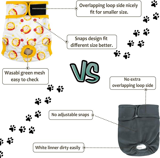 Female Dog Diapers - Premium Reusable Diapers for Doggie in Heat - Highly Absorbent for Pet Incontinence with Adjustable Snaps Rabbit, XL