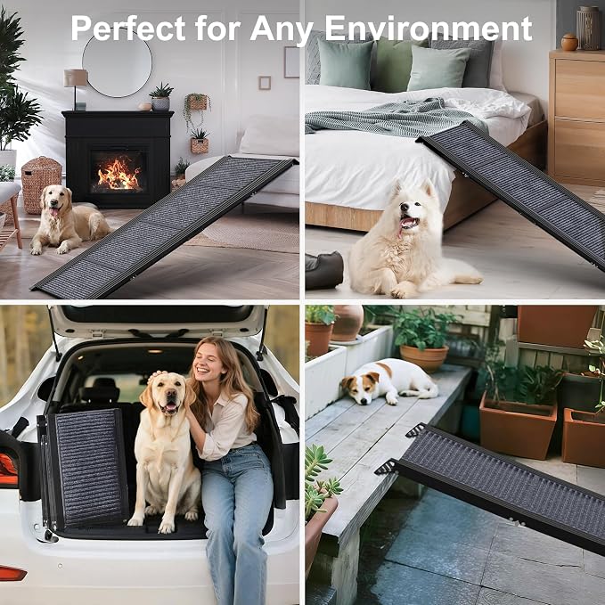 71" X-Long & 20" Wider Folding Dog Ramps for Car Portable Sturdy Dog Ramps for Large Dogs with Non-Slip Rug Surface Dog Car Ramp for SUV Car & Truck, Outdoor Dog Ramp Up to 270LBS