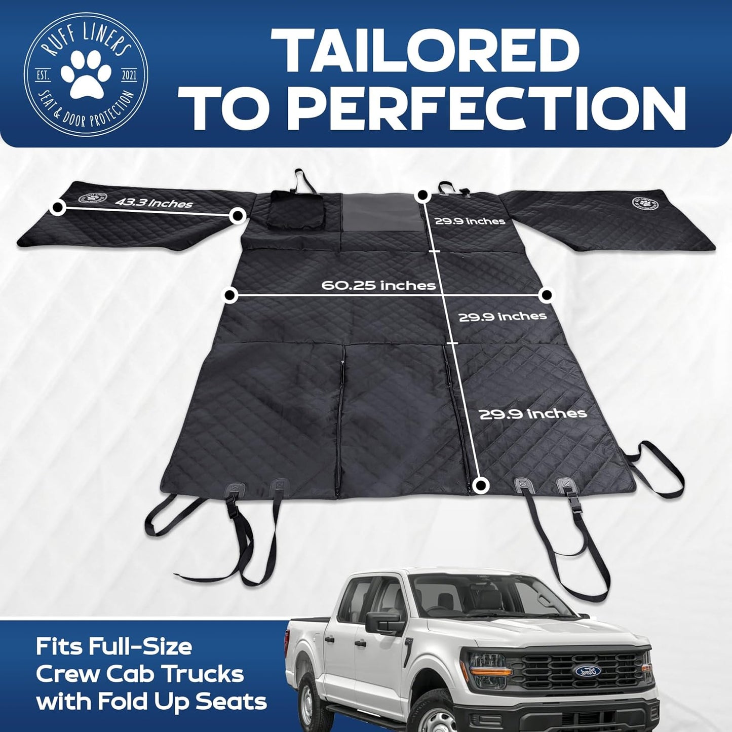 XL Floor Cover with Door Protection, 2025 Black – As Seen on Shark Tank – Fits Full‑Size Crew Cab Trucks with Fold‑Up Seats, Waterproof & Machine Washable – Sturdy XL Dog Hammock for Truck