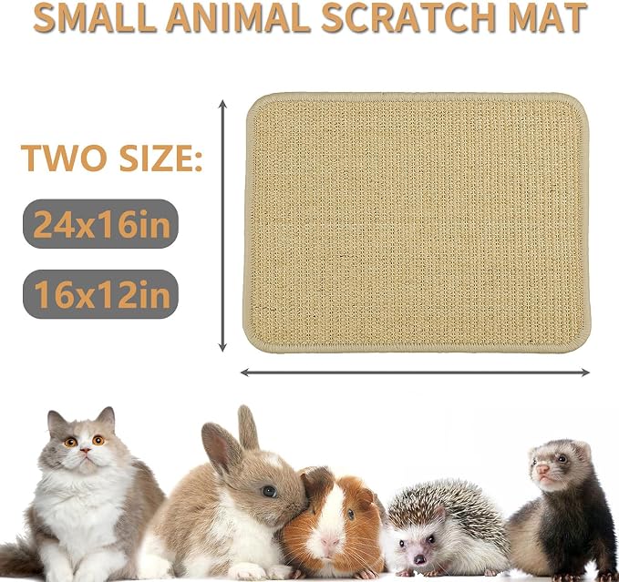 Natural Sisal Rabbit Scratch Mat for Bunnies, 2 Pack Bunny Toy Chew Pads for Nails Grinding, Digging & Nesting – Safe Cage Liner Rug for Rabbits, Rats, Small Animal Toys (24x16in)
