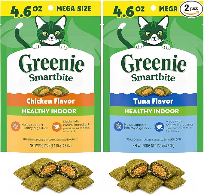 Healthy Indoor Cat Treats, Chicken & Tuna Flavor Variety Pack of 2 (4.6 oz Each) Bundle with Microfiber Cleaning Cloth