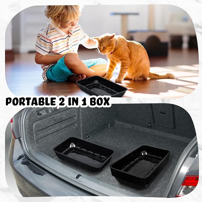 Tessco for you 30 Pack Disposable Cat Litter Boxes, Plastic Leakproof Litter Trays for Cats, Disposable Travel or Temporary Litters Pan for Kittens and Small Pets, 16.7 x 10.5 x 3.4 Inch(Black)