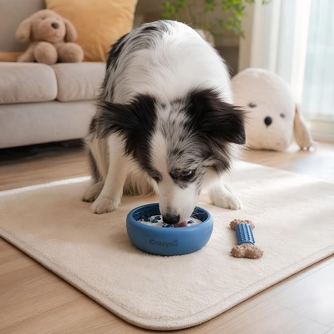 Dog Lick Bowl with Bone Chew Toy, BPA Free Silicone Slow Feeder Dog Bowl, Lick Mat for Dogs with Strong Suction, Dog Freezer Bowl for Anxiety Relief, Paw Calm, Dishwasher (Blue, S)