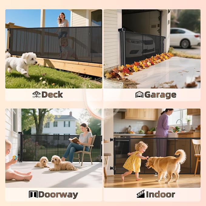 Miumoon 150 inch Retractable Baby Gates 34 inch Tall, Retractable Gate with Reinforced Strip Design to Prevent Crawling Through, 12 FT Extra Wide Retractable Dog Gate for Indoor/Outdoor