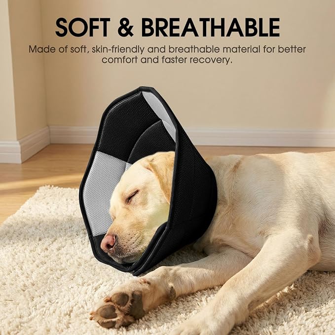 Dog Cone - Soft Cone for Dogs to Stop Licking, Pet E-Collar Alternative After Surgery, Adjustable Pet Recovery Collar for Wound Healing, Black Large