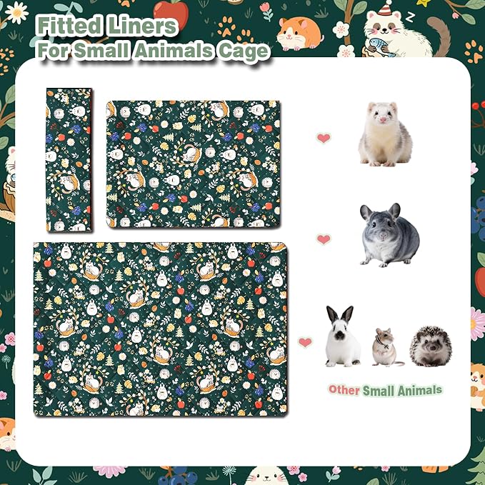 Ferret Cage Liner for Ferret Nation & Critter Nation Cage,Cute Animal Print,Washable Bedding,Cage Accessories for Ferrets, Chinchillas, Rats, Rabbits & Other Small Pets (Single Unit Combo)
